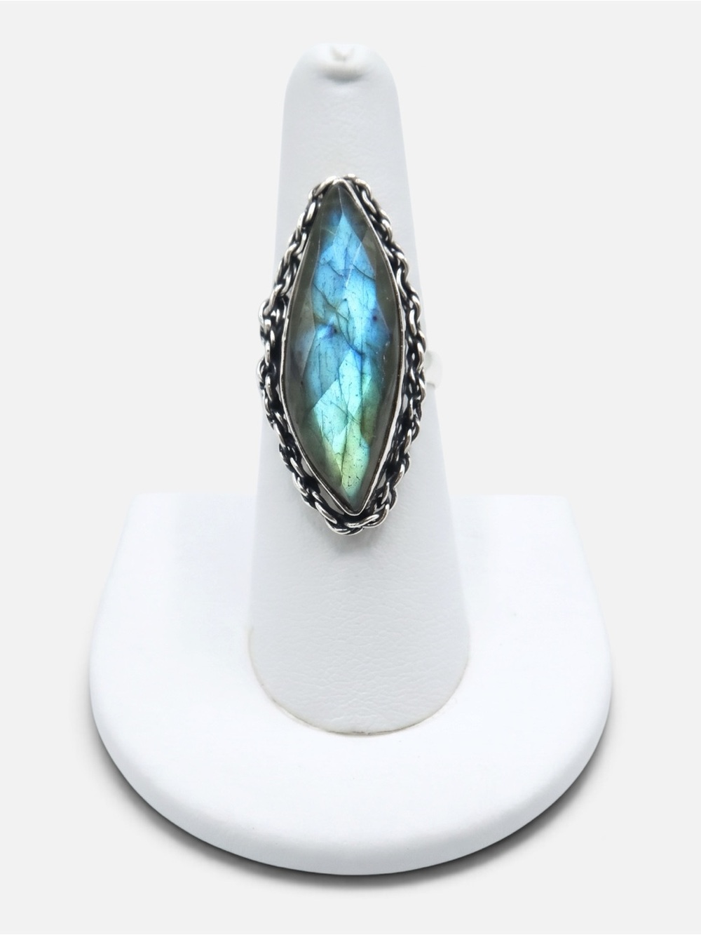 925 VINTAGE LABRADORITE FACETED RING - Picture 6 of 6